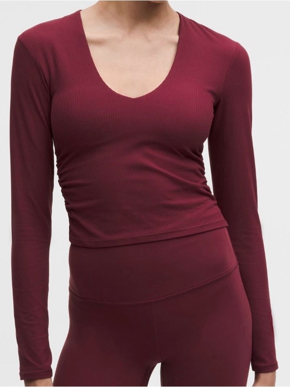All It Takes Ribbed Nulu V-Neck Long-Sleeve Shirt B-D Cups burgundy new w tags